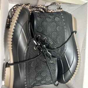 Black Quilted Lace-Up Boots
